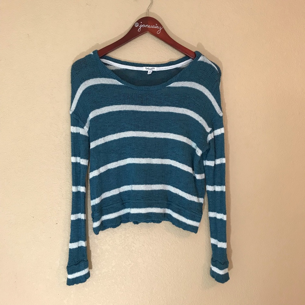 Splendid brand striped soft sweater teal and cream